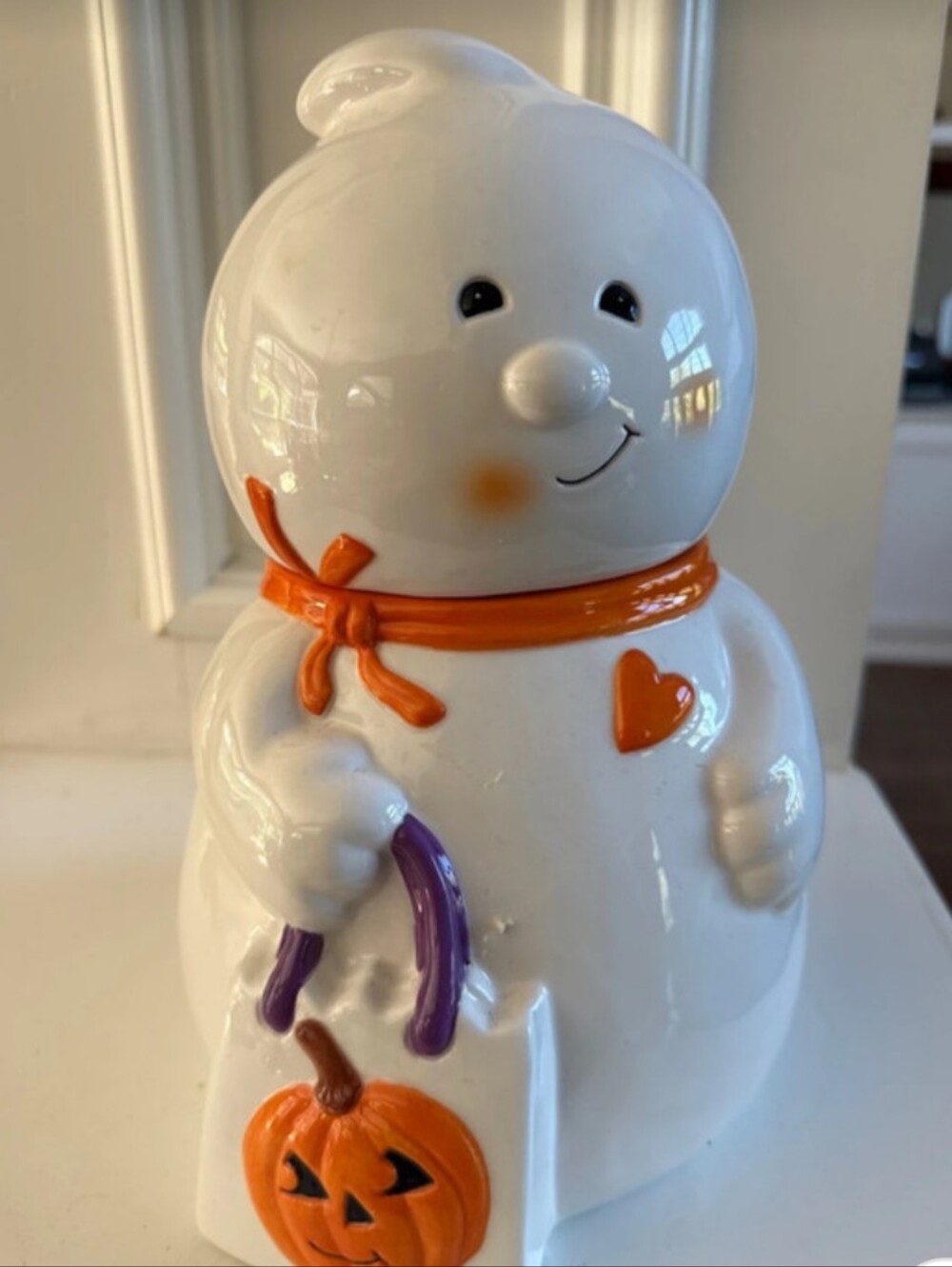 Hallmark White Ghost Figurine with Orange and Purple Accents